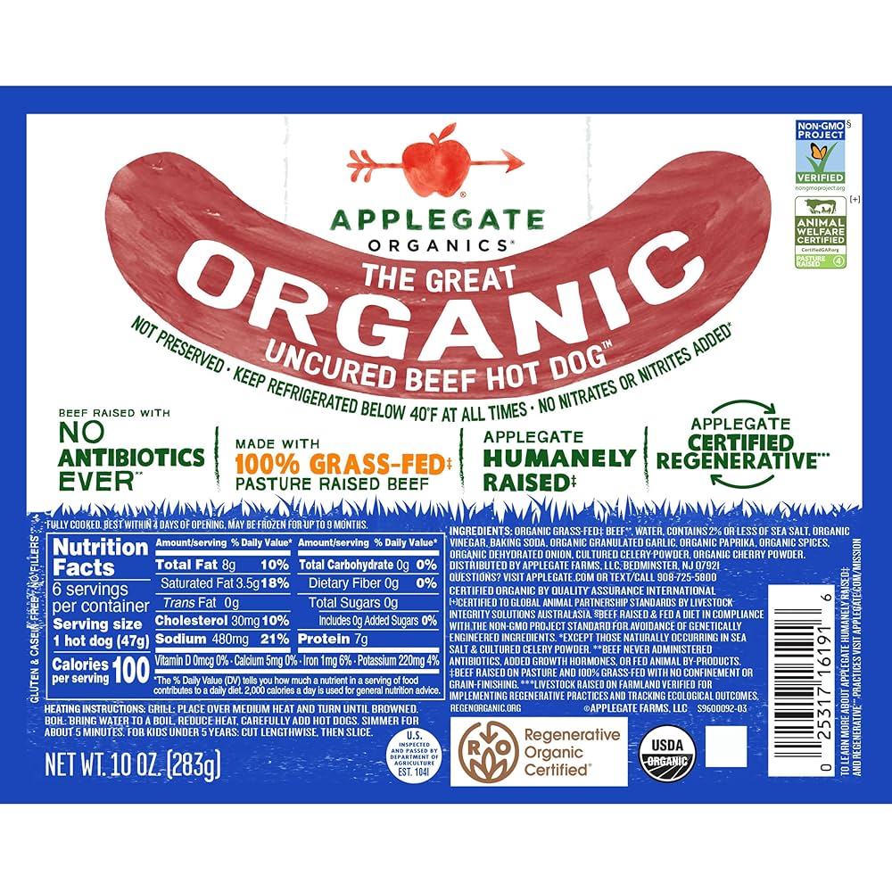 Applegate Hot Dogs Nutrition